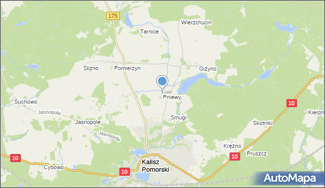 mapa Pniewy, Pniewy gmina Kalisz Pomorski na mapie Targeo